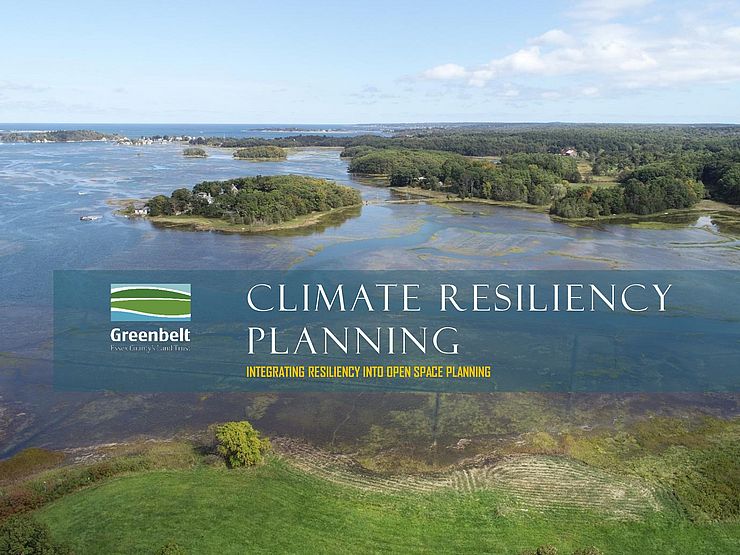Climate resiliency planning, title slide of a slide show overlooking a body of water